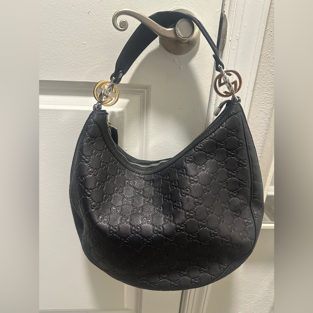 Gucci Black Embossed Hobo Bag